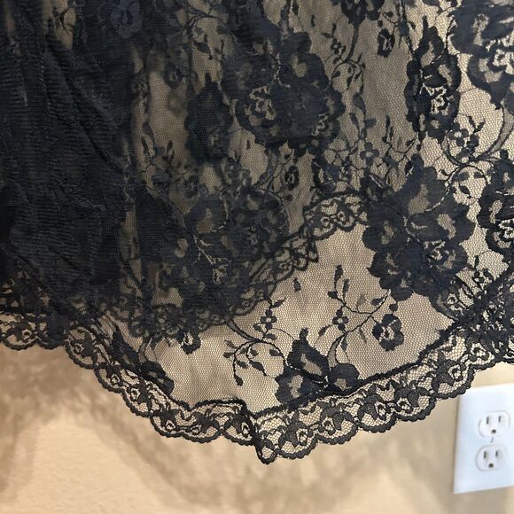 VTG Hanky Panky  Black Floral Lace Nightgown Sheer Slip Dress Size Small Witchy - Picture 6 of 8